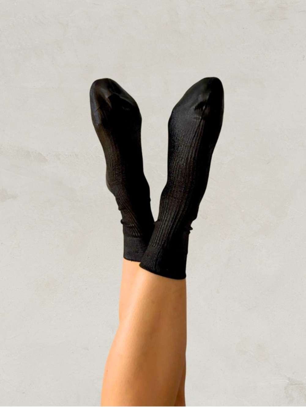 MARIA LA ROSA ONE RIBBED LAMINATED SOCKS IN BLACK - Picture 6 of 8